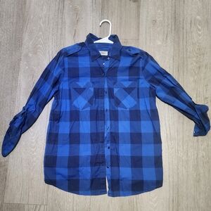 Express - plaid "boyfriend" button-up shirt - blue